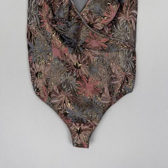 Victorias Secret Bodysuit Womens Large Pink Metallic Sheer Brocade Coquette NEW - Picture 4 of 16